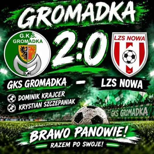 GKS Gromadka wygrywa 2:0 z LZS Nowa. Bohaterami Krajcer i Szczepaniak